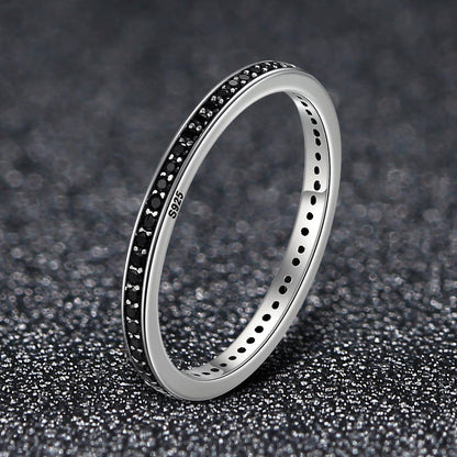 The 2017 Christmas DEALS Authentic 925 Sterling Silver Black Dazzling CZ Stackable Rings for Women Wedding Jewelry SCR114