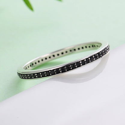 The 2017 Christmas DEALS Authentic 925 Sterling Silver Black Dazzling CZ Stackable Rings for Women Wedding Jewelry SCR114