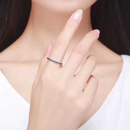 The 2017 Christmas DEALS Authentic 925 Sterling Silver Black Dazzling CZ Stackable Rings for Women Wedding Jewelry SCR114