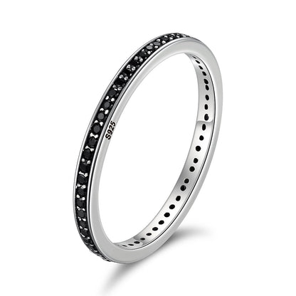 The 2017 Christmas DEALS Authentic 925 Sterling Silver Black Dazzling CZ Stackable Rings for Women Wedding Jewelry SCR114