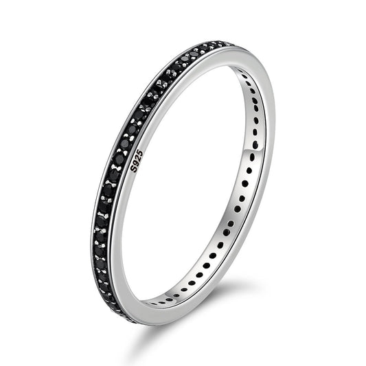 The 2017 Christmas DEALS Authentic 925 Sterling Silver Black Dazzling CZ Stackable Rings for Women Wedding Jewelry SCR114
