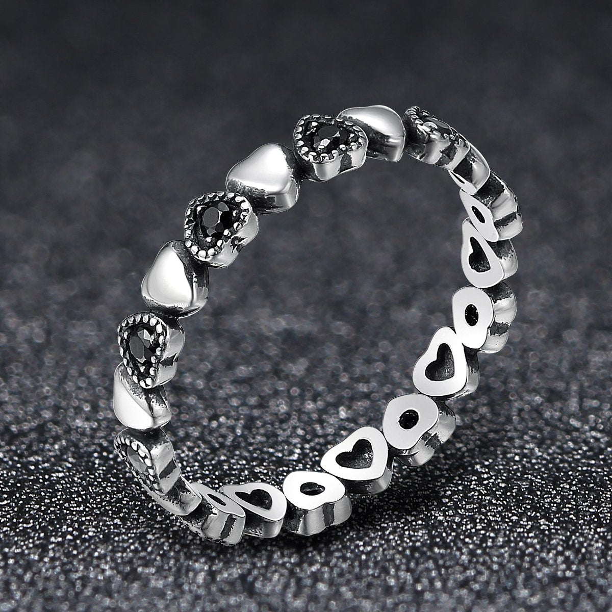 925 Sterling Silver Stackable Ring Heart Black CZ Finger Rings for Women Wedding Anniversary Jewelry Anel SCR140