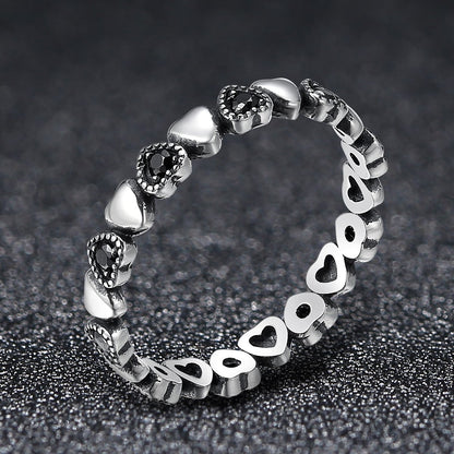 925 Sterling Silver Stackable Ring Heart Black CZ Finger Rings for Women Wedding Anniversary Jewelry Anel SCR140