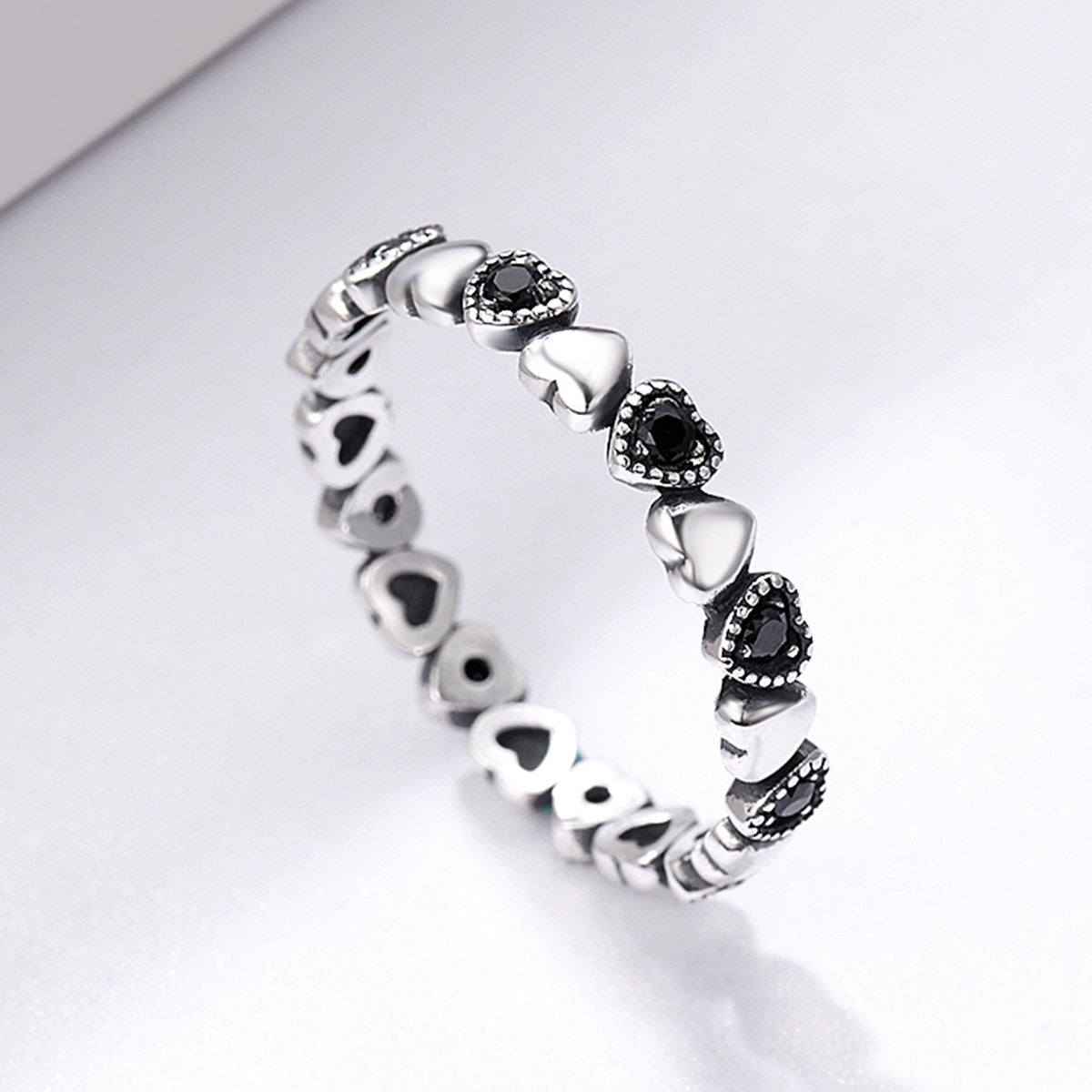925 Sterling Silver Stackable Ring Heart Black CZ Finger Rings for Women Wedding Anniversary Jewelry Anel SCR140