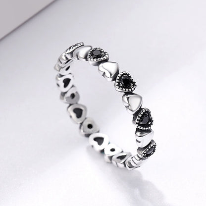 925 Sterling Silver Stackable Ring Heart Black CZ Finger Rings for Women Wedding Anniversary Jewelry Anel SCR140