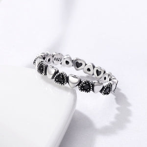 925 Sterling Silver Stackable Ring Heart Black CZ Finger Rings for Women Wedding Anniversary Jewelry Anel SCR140