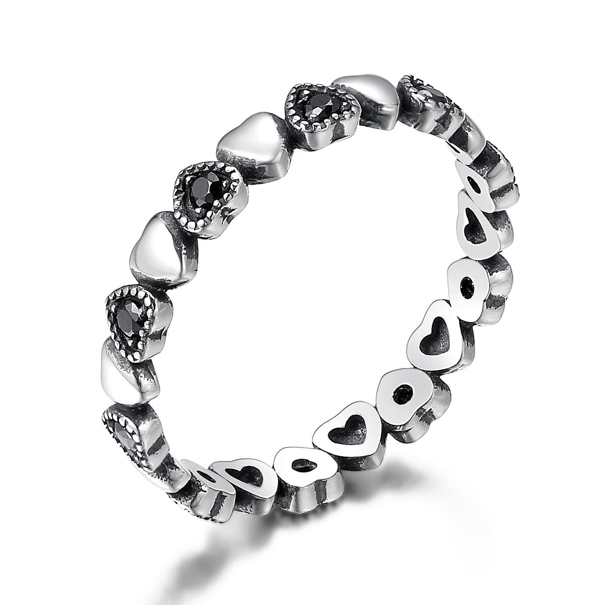 925 Sterling Silver Stackable Ring Heart Black CZ Finger Rings for Women Wedding Anniversary Jewelry Anel SCR140