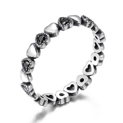 925 Sterling Silver Stackable Ring Heart Black CZ Finger Rings for Women Wedding Anniversary Jewelry Anel SCR140