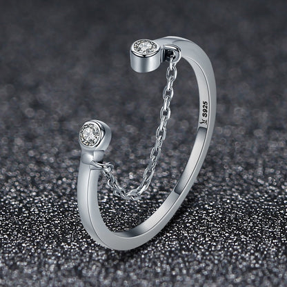 100% Real 925 Sterling Silver Tassel Adjustable Clear CZ Finger Ring Women Ring Sterling Silver Ring Jewelry SCR216