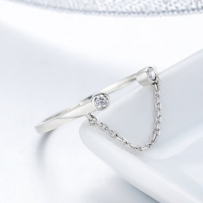 100% Real 925 Sterling Silver Tassel Adjustable Clear CZ Finger Ring Women Ring Sterling Silver Ring Jewelry SCR216