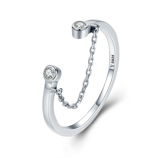 100% Real 925 Sterling Silver Tassel Adjustable Clear CZ Finger Ring Women Ring Sterling Silver Ring Jewelry SCR216
