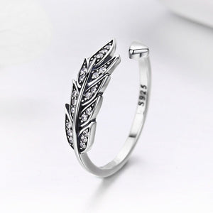 Hot Sale Authentic 925 Sterling Silver Feather Wings Adjustable Finger Ring for Women Sterling Silver Jewelry Gift SCR313