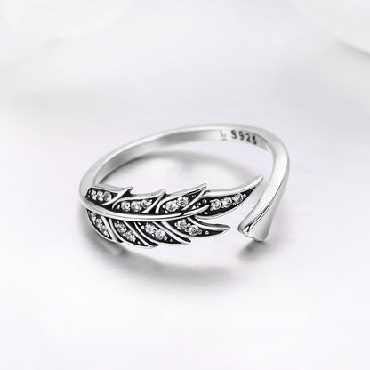 Hot Sale Authentic 925 Sterling Silver Feather Wings Adjustable Finger Ring for Women Sterling Silver Jewelry Gift SCR313