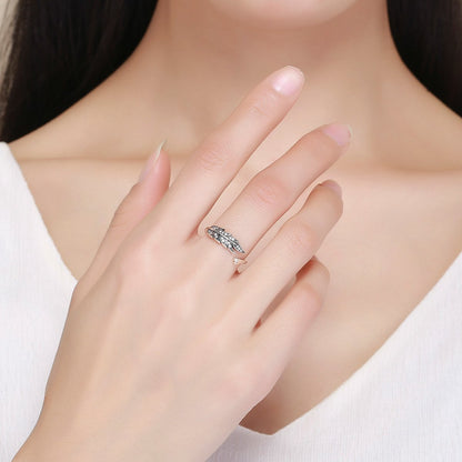 Hot Sale Authentic 925 Sterling Silver Feather Wings Adjustable Finger Ring for Women Sterling Silver Jewelry Gift SCR313