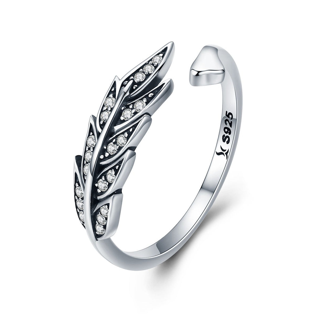 Hot Sale Authentic 925 Sterling Silver Feather Wings Adjustable Finger Ring for Women Sterling Silver Jewelry Gift SCR313