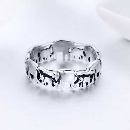 Trendy 100% 925 Sterling Silver Stackable Animal Collection Elephant Family Finger Rings for Women Silver Jewelry SCR344