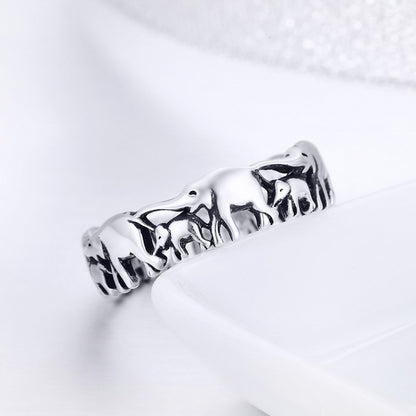 Trendy 100% 925 Sterling Silver Stackable Animal Collection Elephant Family Finger Rings for Women Silver Jewelry SCR344