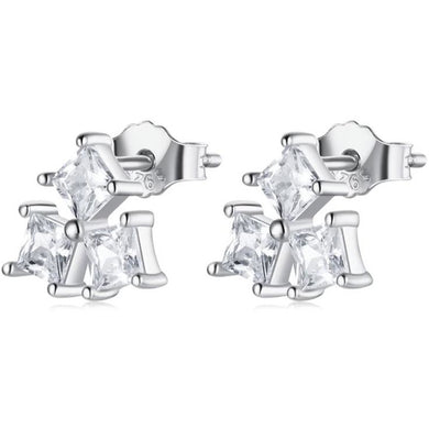 925 Sterling Silver CZ Multiple Square Stud Earrings