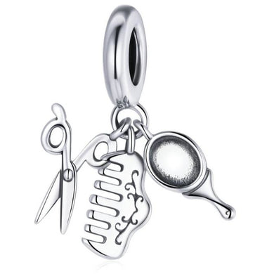 925 Sterling Silver Comb, Scissor and Mirror Dangle Charm