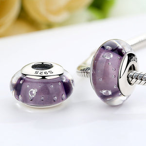 925 Sterling Silver Purple Murano European Glass Beads Fit DIY Bracelets Necklace Beads & Jewelry Makings SCZ001