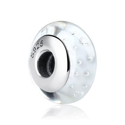 925 Sterling Silver White Transparent Murano European Glass Beads Fit Bracelets Jewelry Makings SCZ002