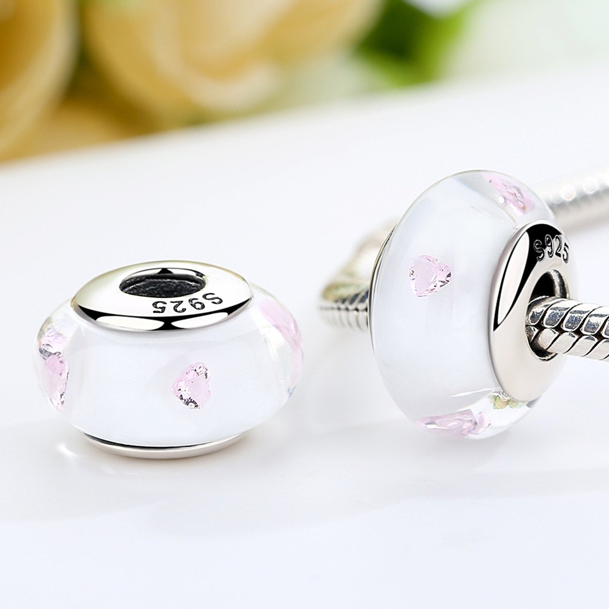 DIY Charm 925 Sterling Silver White European Glass Beads Murano Charms Fit BME Bracelets Necklaces Accessories SCZ004