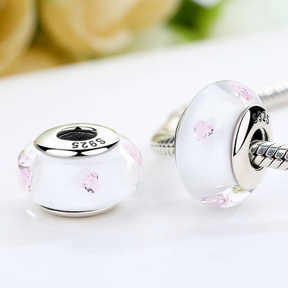 DIY Charm 925 Sterling Silver White European Glass Beads Murano Charms Fit BME Bracelets Necklaces Accessories SCZ004