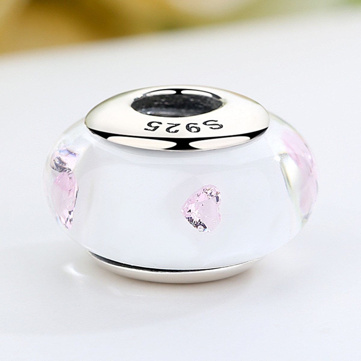 DIY Charm 925 Sterling Silver White European Glass Beads Murano Charms Fit BME Bracelets Necklaces Accessories SCZ004