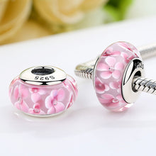 Load image into Gallery viewer, 925 Sterling Silver Lovely Pink Flower Pattern European Murano Glass Beads Charms for Girl DIY Bracelets &amp; Bangles SCZ008
