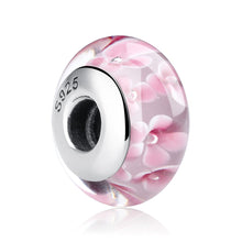 Load image into Gallery viewer, 925 Sterling Silver Lovely Pink Flower Pattern European Murano Glass Beads Charms for Girl DIY Bracelets &amp; Bangles SCZ008