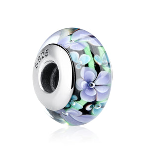 925 Sterling Silver Colorful Flower Pattern European Glass Beads Charms for Women DIY Bracelets & Necklaces SCZ009