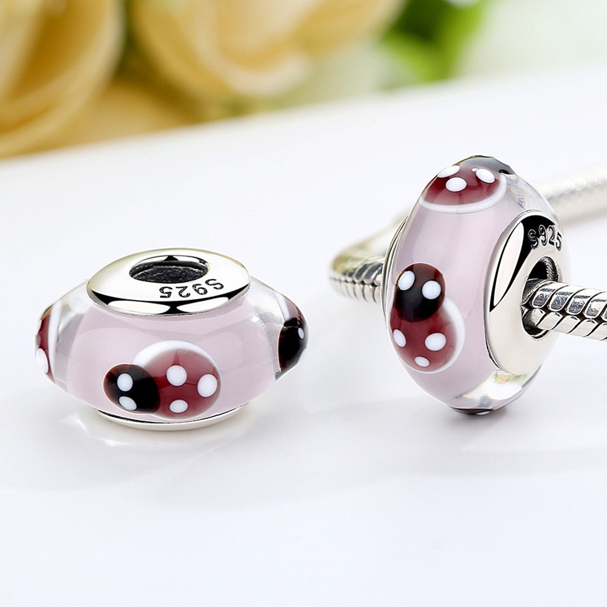 925 Sterling Silver European Glass Beads Charms with Bulge Fit Women Bracelets & Necklaces SCZ010