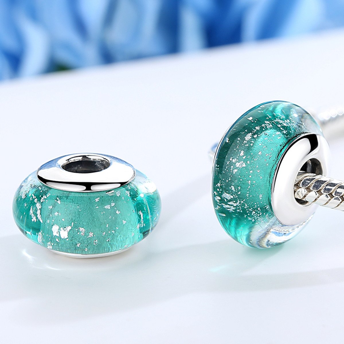 925 Sterling Silver Green Murano Glass Beads Charm Bracelet Authentic Silver Jewelry S925 SCZ021