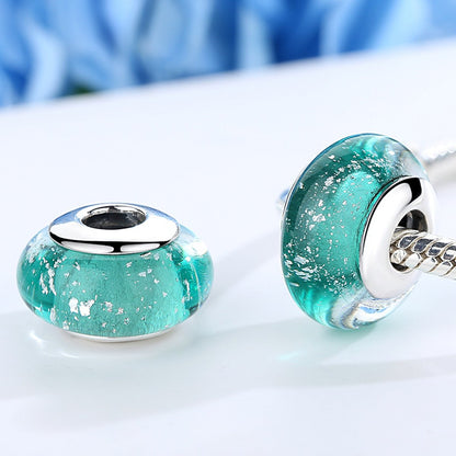 925 Sterling Silver Green Murano Glass Beads Charm Bracelet Authentic Silver Jewelry S925 SCZ021
