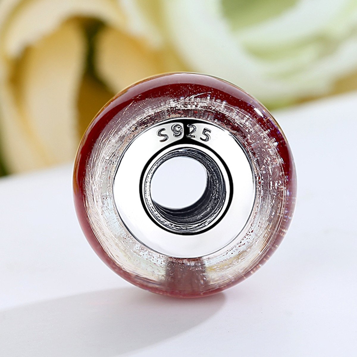 925 Sterling Silver Red Murano Glass Beads fit Charm Bracelet Authentic Silver Jewelry S925 SCZ022