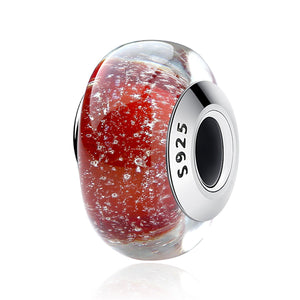 925 Sterling Silver Red Murano Glass Beads fit Charm Bracelet Authentic Silver Jewelry S925 SCZ022
