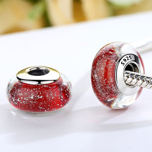 925 Sterling Silver Red Murano Glass Beads fit Charm Bracelet Authentic Silver Jewelry S925 SCZ022
