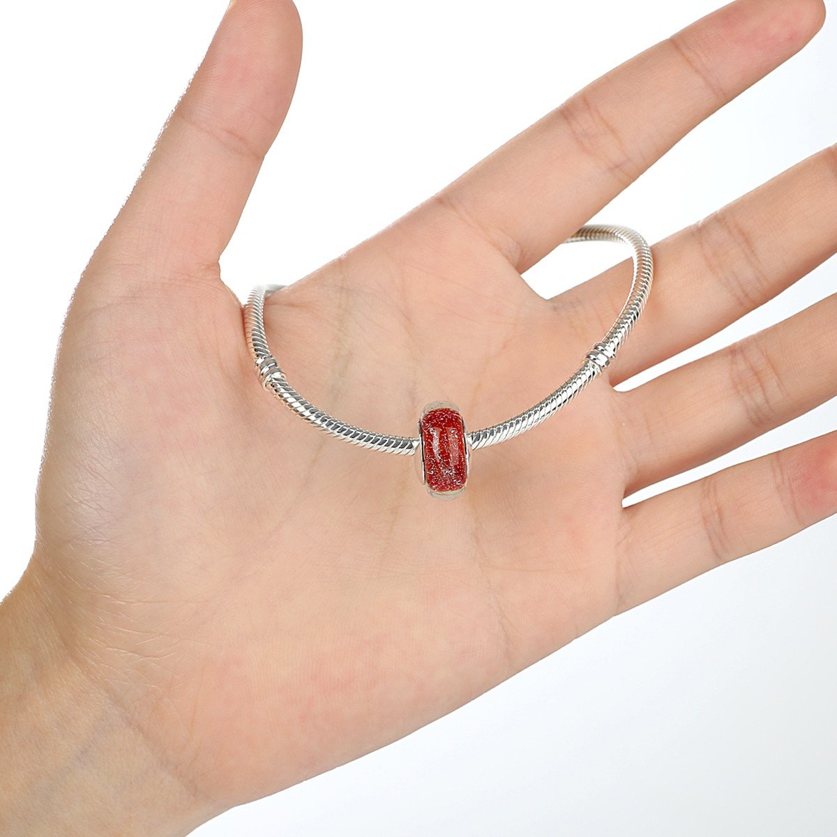 925 Sterling Silver Red Murano Glass Beads fit Charm Bracelet Authentic Silver Jewelry S925 SCZ022
