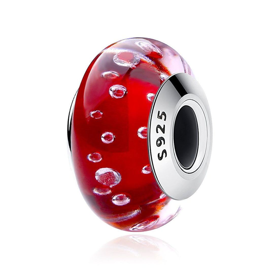 925 Sterling Silver Red Murano Glass Beads fit Charm Bracelet Authentic Silver Jewelry S925 SCZ027