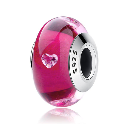 925 Sterling Silver Cherry Color Murano Glass Beads fit Charm Bracelet Authentic Silver Jewelry SCZ040