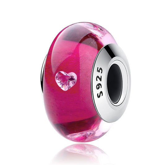 925 Sterling Silver Cherry Color Murano Glass Beads fit Charm Bracelet Authentic Silver Jewelry SCZ040
