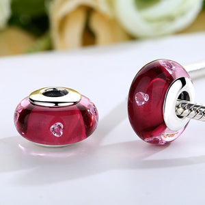 925 Sterling Silver Cherry Color Murano Glass Beads fit Charm Bracelet Authentic Silver Jewelry SCZ040