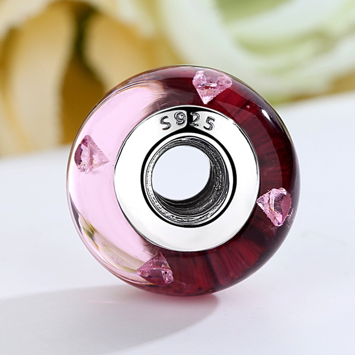 925 Sterling Silver Cherry Color Murano Glass Beads fit Charm Bracelet Authentic Silver Jewelry SCZ040