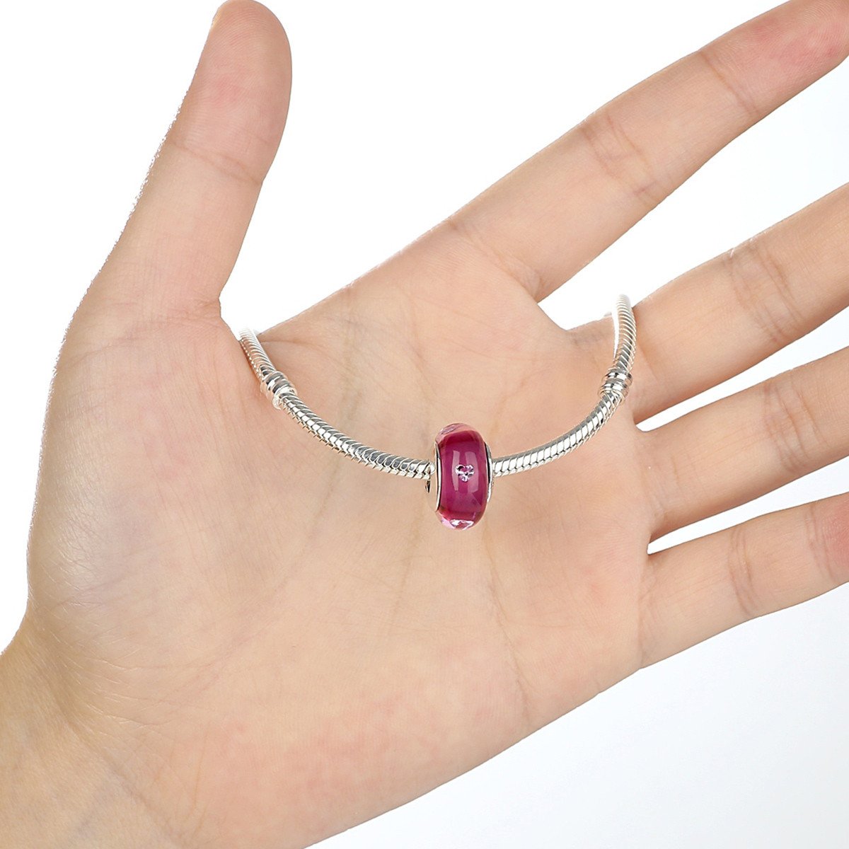 925 Sterling Silver Cherry Color Murano Glass Beads fit Charm Bracelet Authentic Silver Jewelry SCZ040