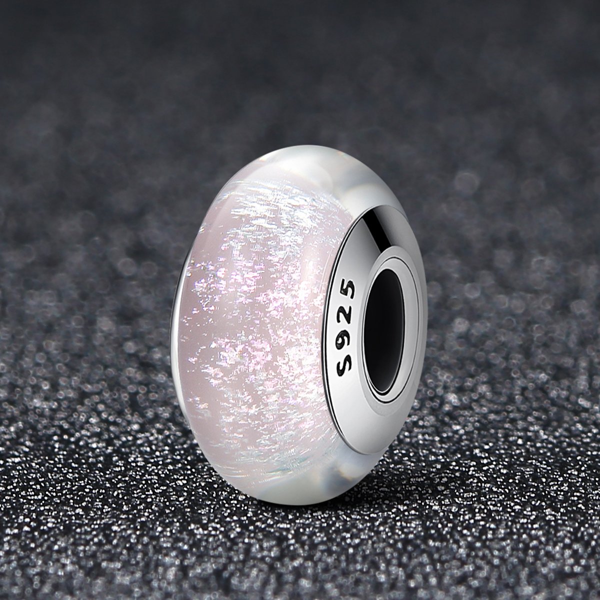 Genuine 925 Sterling Silver White Pattern European Murano Glass Charm Beads fit Women Bracelets & Bangles Jewelry SCZ065