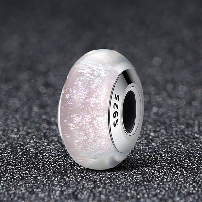 Genuine 925 Sterling Silver White Pattern European Murano Glass Charm Beads fit Women Bracelets & Bangles Jewelry SCZ065
