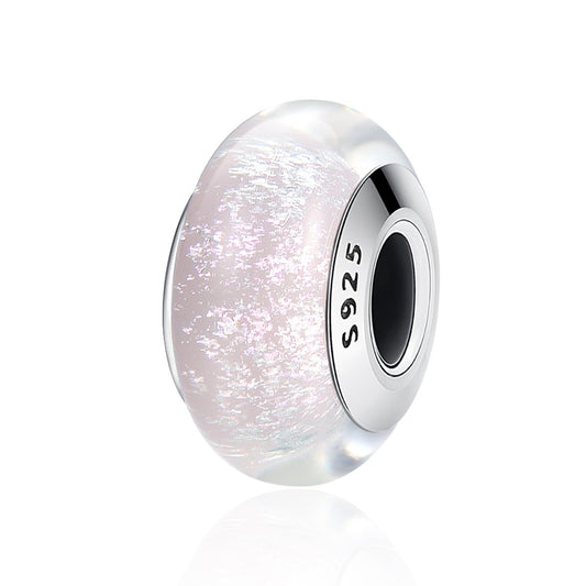 Genuine 925 Sterling Silver White Pattern European Murano Glass Charm Beads fit Women Bracelets & Bangles Jewelry SCZ065
