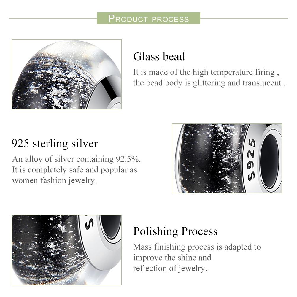 Genuine 925 Sterling Silver Black Pattern European Murano Glass Charm Beads fit Women Bracelets & Bangles Jewelry SCZ066