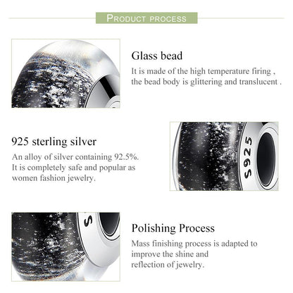 Genuine 925 Sterling Silver Black Pattern European Murano Glass Charm Beads fit Women Bracelets & Bangles Jewelry SCZ066