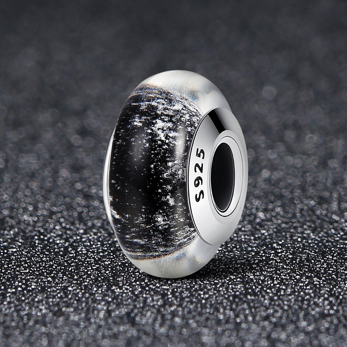 Genuine 925 Sterling Silver Black Pattern European Murano Glass Charm Beads fit Women Bracelets & Bangles Jewelry SCZ066